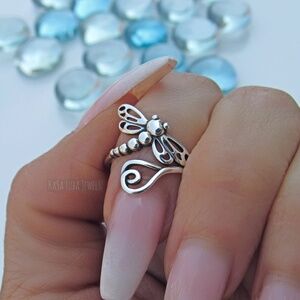 Sterling Silver dragonfly ring - Solid silver - oxidized - Dragonfly jewelry